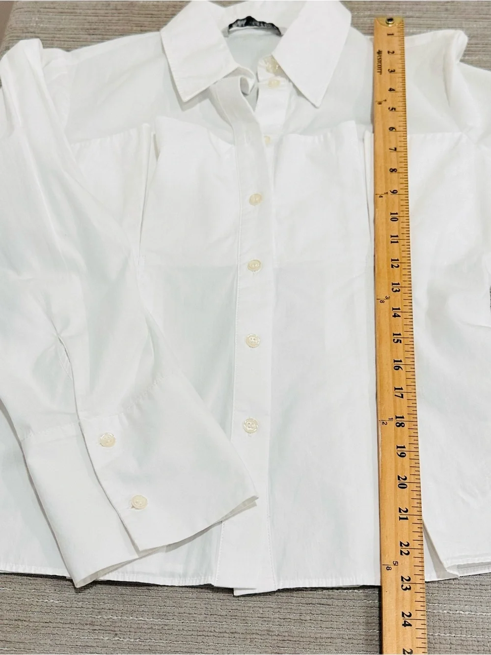 Zara White Poplin Corset Shirt Pleated Waist Ext Cuff Blouse M - Picture 11 of 12